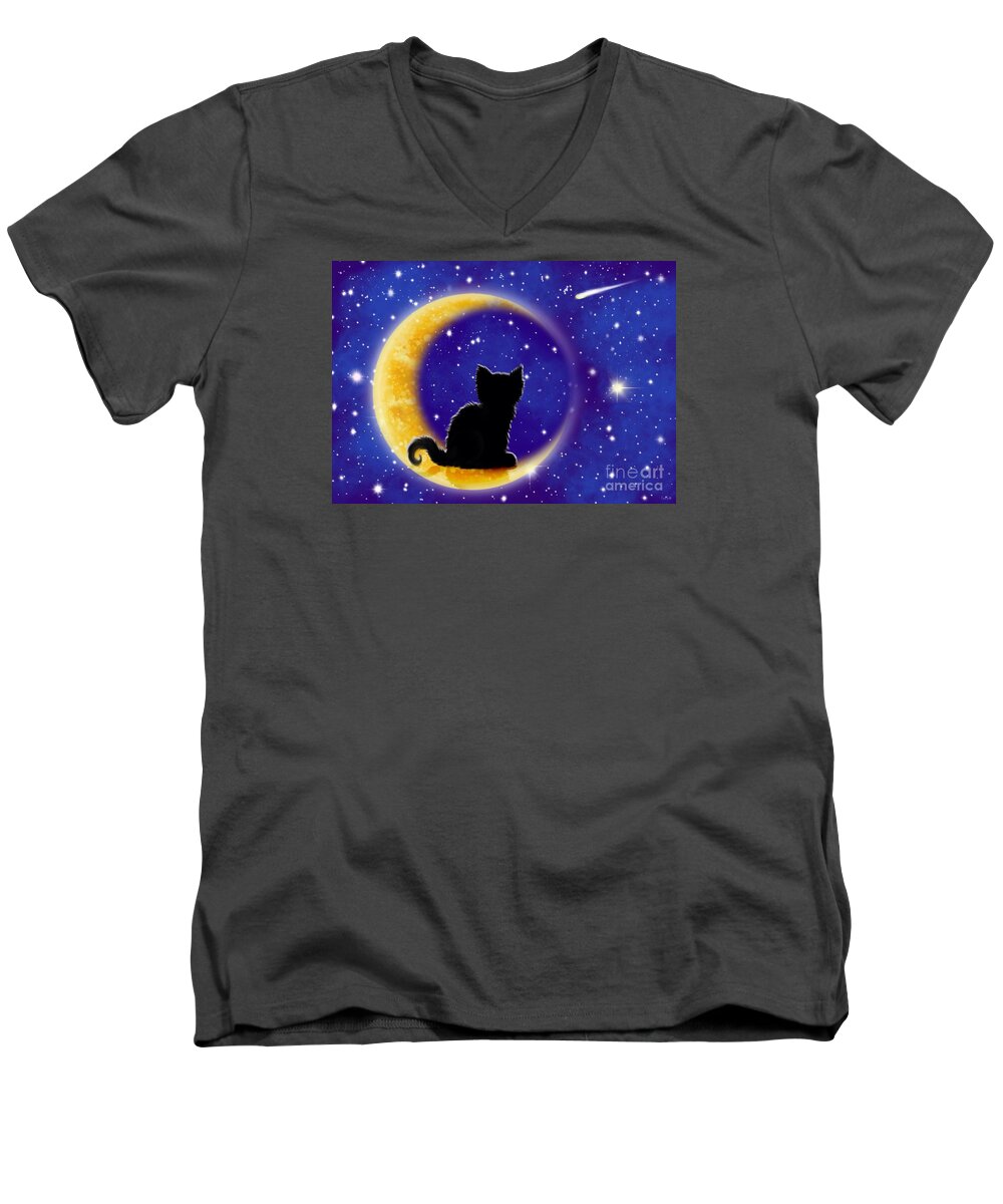 Cat Men's V-Neck T-Shirt featuring the painting Star Gazing Cat by Nick Gustafson