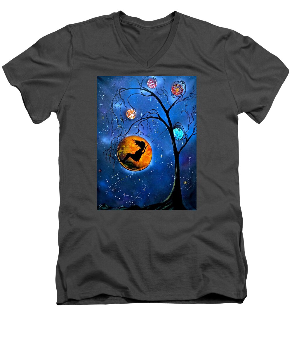 Star Men's V-Neck T-Shirt featuring the painting Star Swing by Gregory Merlin Brown