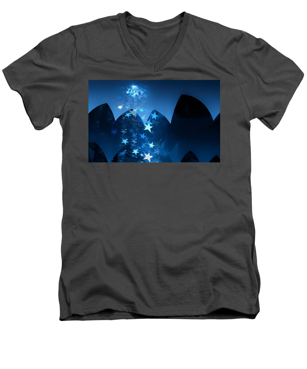 Fractal Men's V-Neck T-Shirt featuring the digital art Starry Night by Gary Blackman