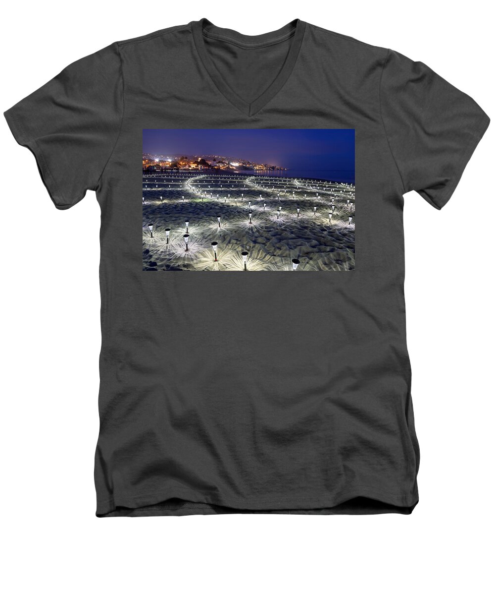 Lights Men's V-Neck T-Shirt featuring the photograph Stars on the Sand by Cliff Wassmann