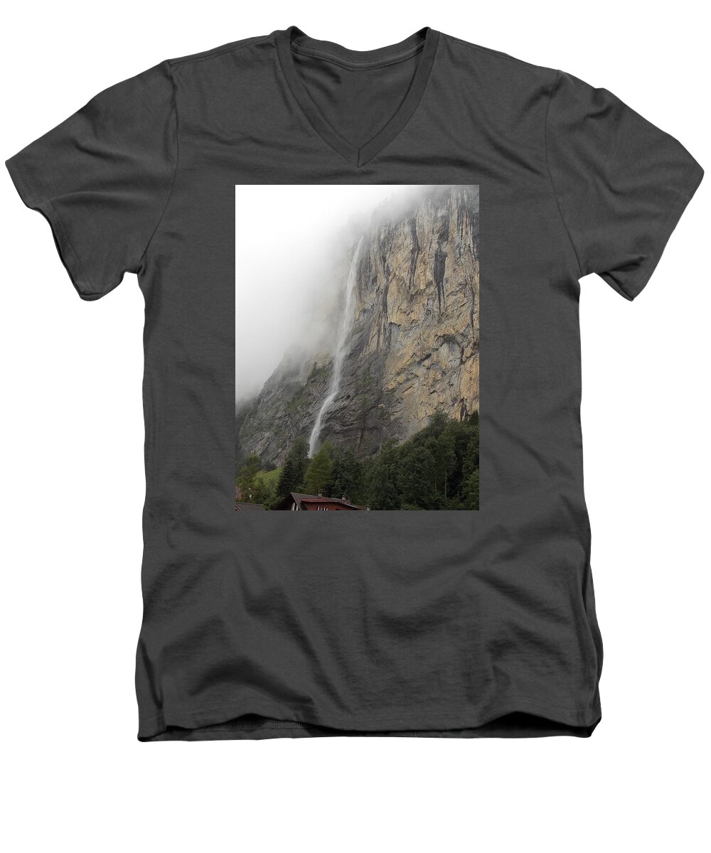 Staubbach Men's V-Neck T-Shirt featuring the photograph Staubbach Falls by Nina Kindred