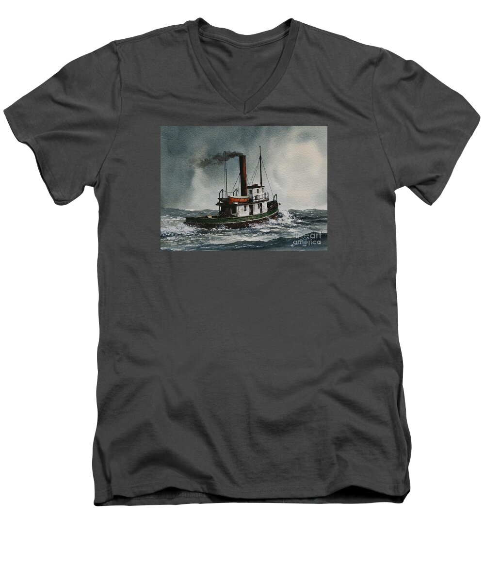 Steam Tugboat Paintings Men's V-Neck T-Shirt featuring the painting Steam Tugboat KATADIN by James Williamson