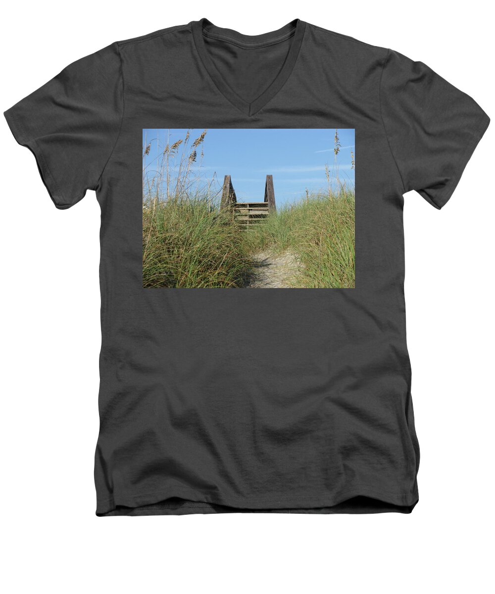Landscape Men's V-Neck T-Shirt featuring the photograph Steps to the Beach by Ellen Meakin