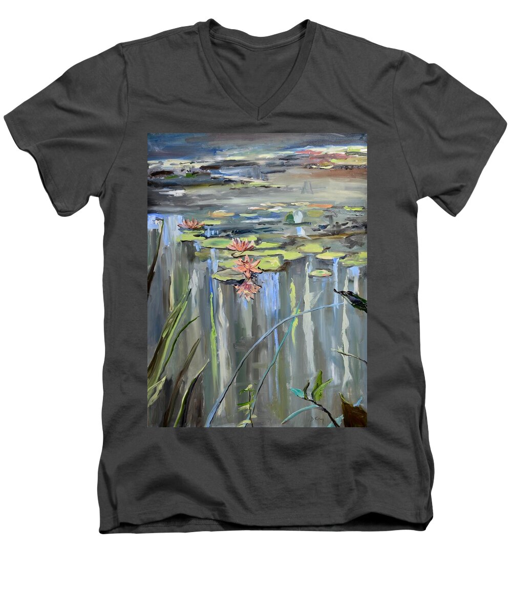Lily Men's V-Neck T-Shirt featuring the painting Still Waters by Donna Tuten