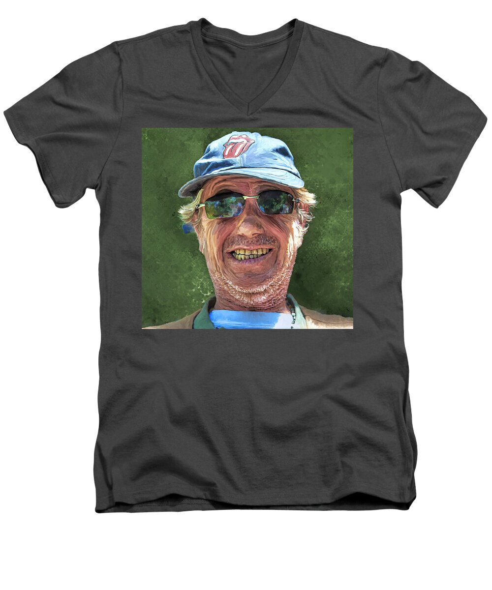 Portrait Men's V-Neck T-Shirt featuring the painting Stones Fan by Rick Mosher