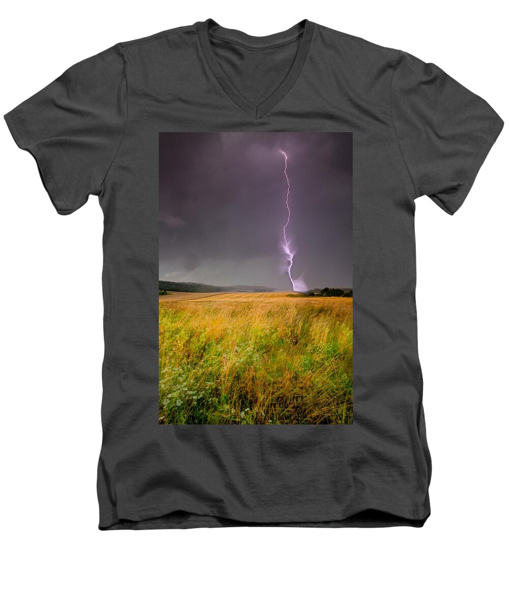 Scene Men's V-Neck T-Shirt featuring the photograph Storm over the wheat fields by Eti Reid