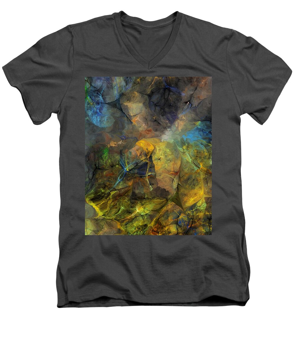 Fine Art Men's V-Neck T-Shirt featuring the digital art Stream Bed on a Sunny Day by David Lane