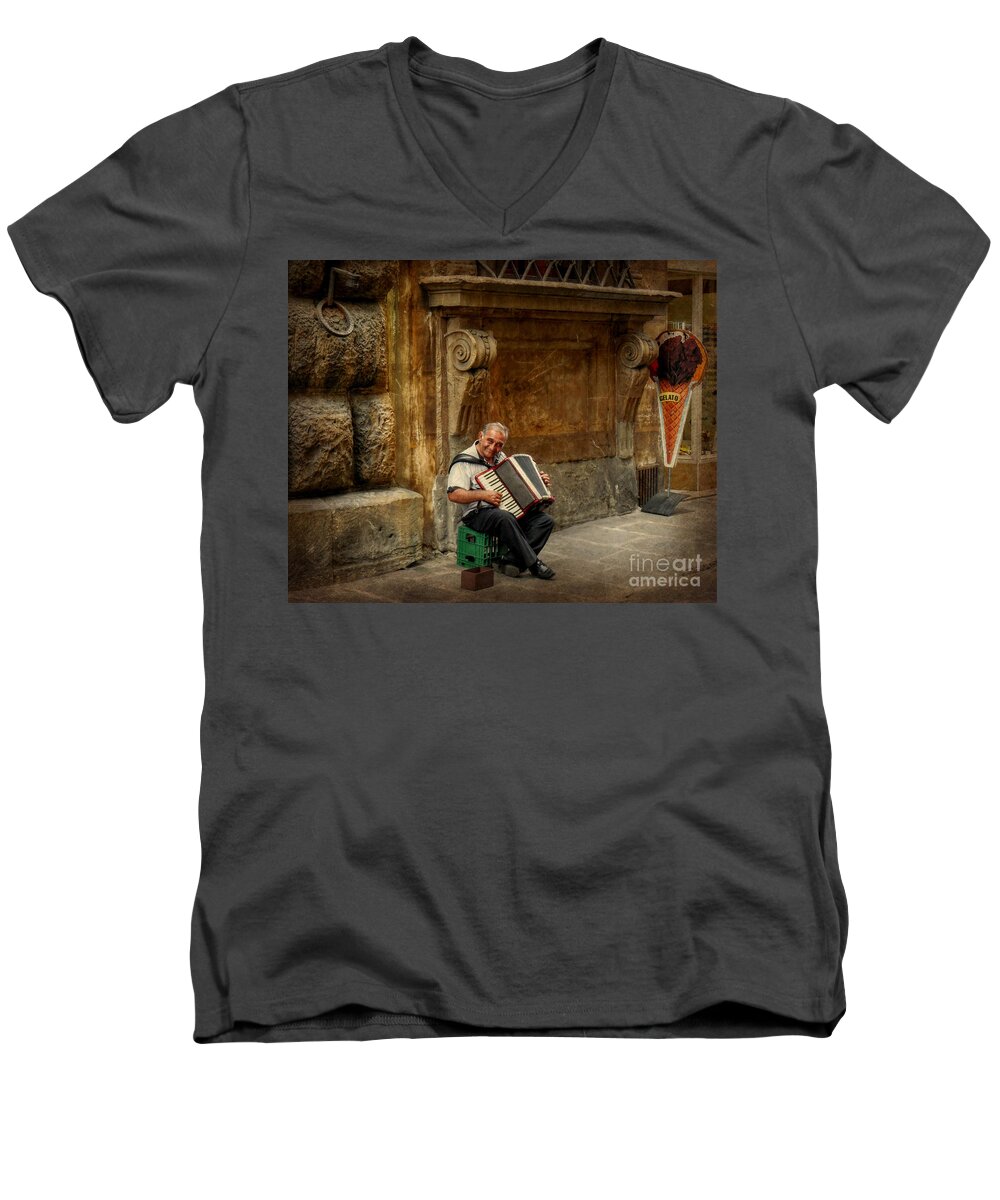 Italy Men's V-Neck T-Shirt featuring the digital art Street Music by Valerie Reeves