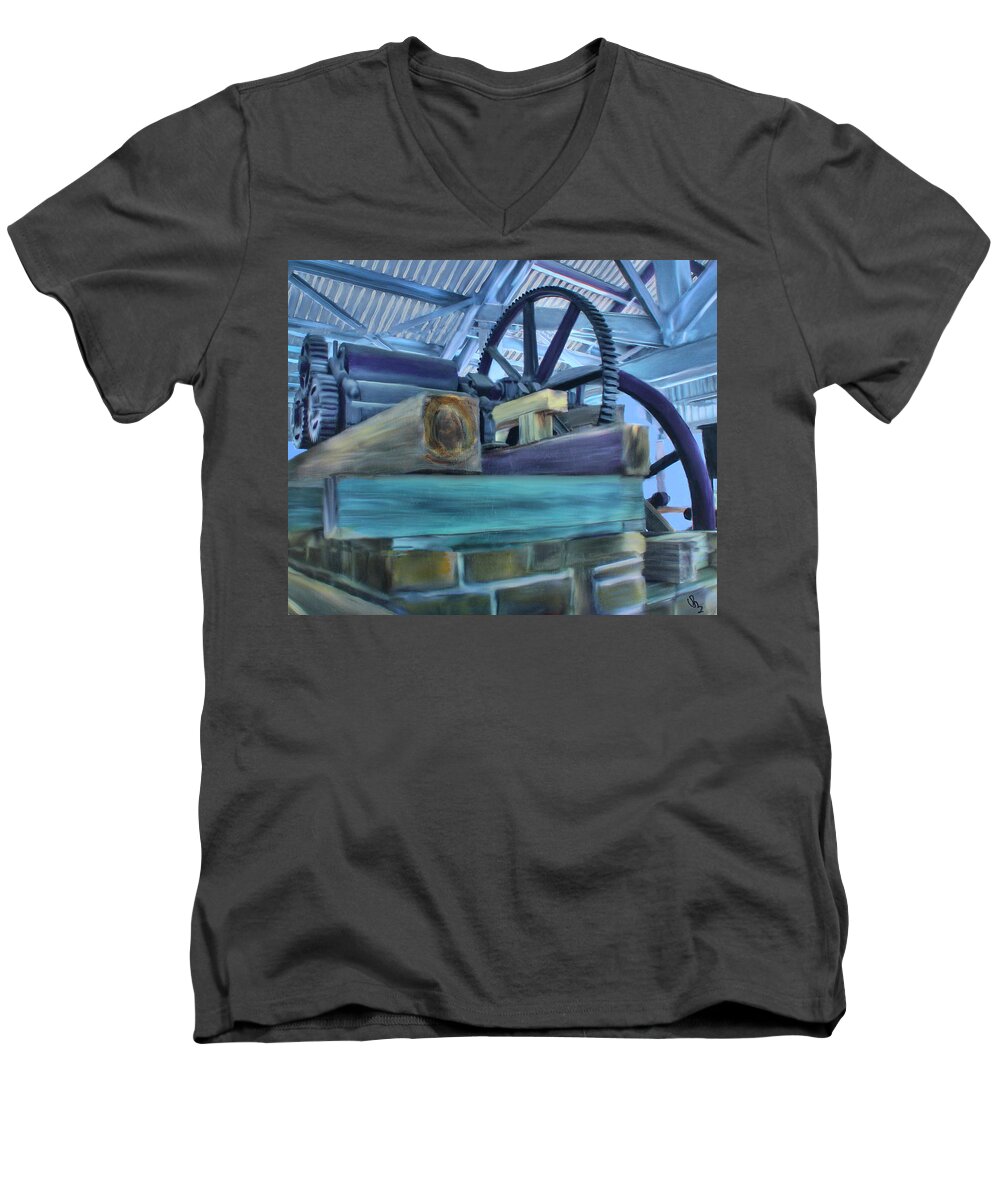 Sugar Mill Men's V-Neck T-Shirt featuring the mixed media Sugar Mill Gizmo by Deborah Boyd