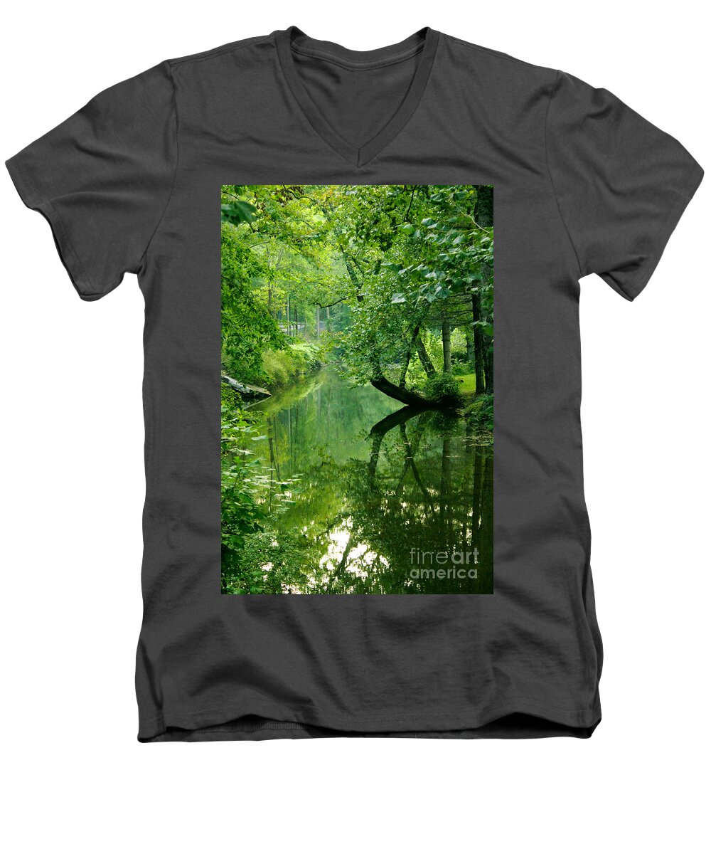 River Photograph Men's V-Neck T-Shirt featuring the photograph Summer Stream by Melissa Petrey