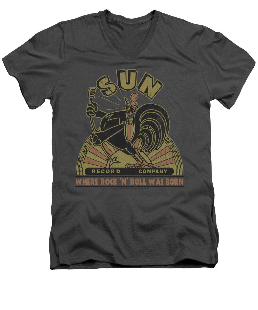 Sun Record Company Men's V-Neck T-Shirt featuring the digital art Sun - Sun Rooster by Brand A
