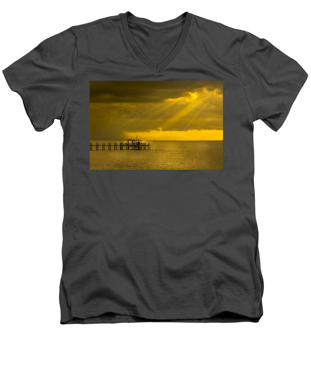 Sunbeams Men's V-Neck T-Shirt featuring the photograph Sunbeams of Hope by Marvin Spates