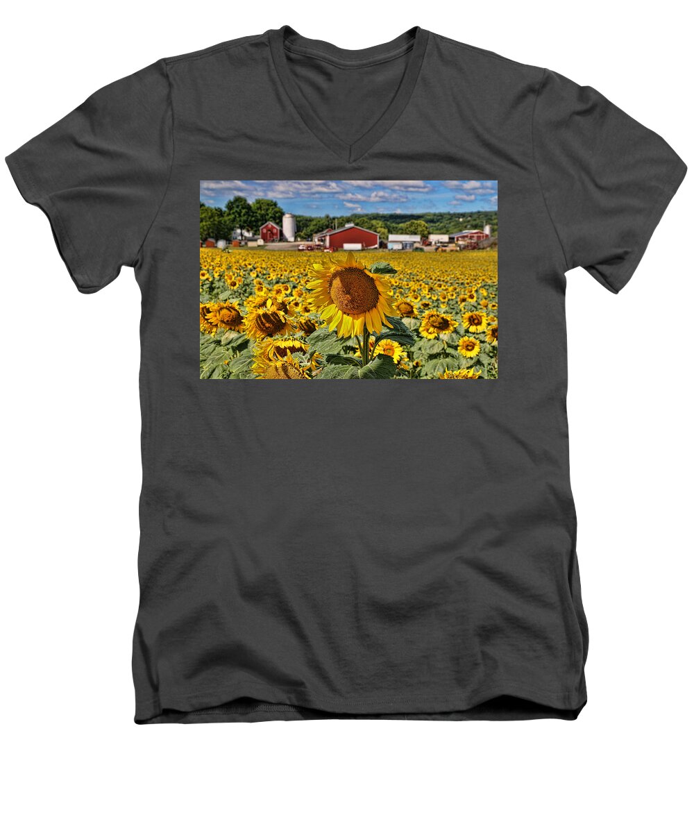 Yellow Men's V-Neck T-Shirt featuring the photograph Sunflower Nirvana 21 by Allen Beatty