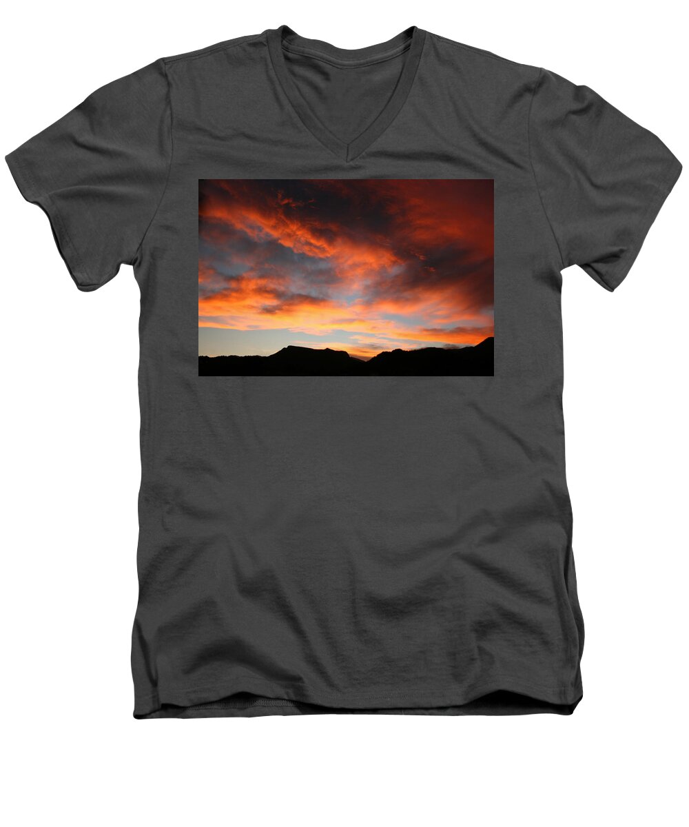 Sunset Men's V-Neck T-Shirt featuring the photograph Sunset over Estes Park by Angie Schutt