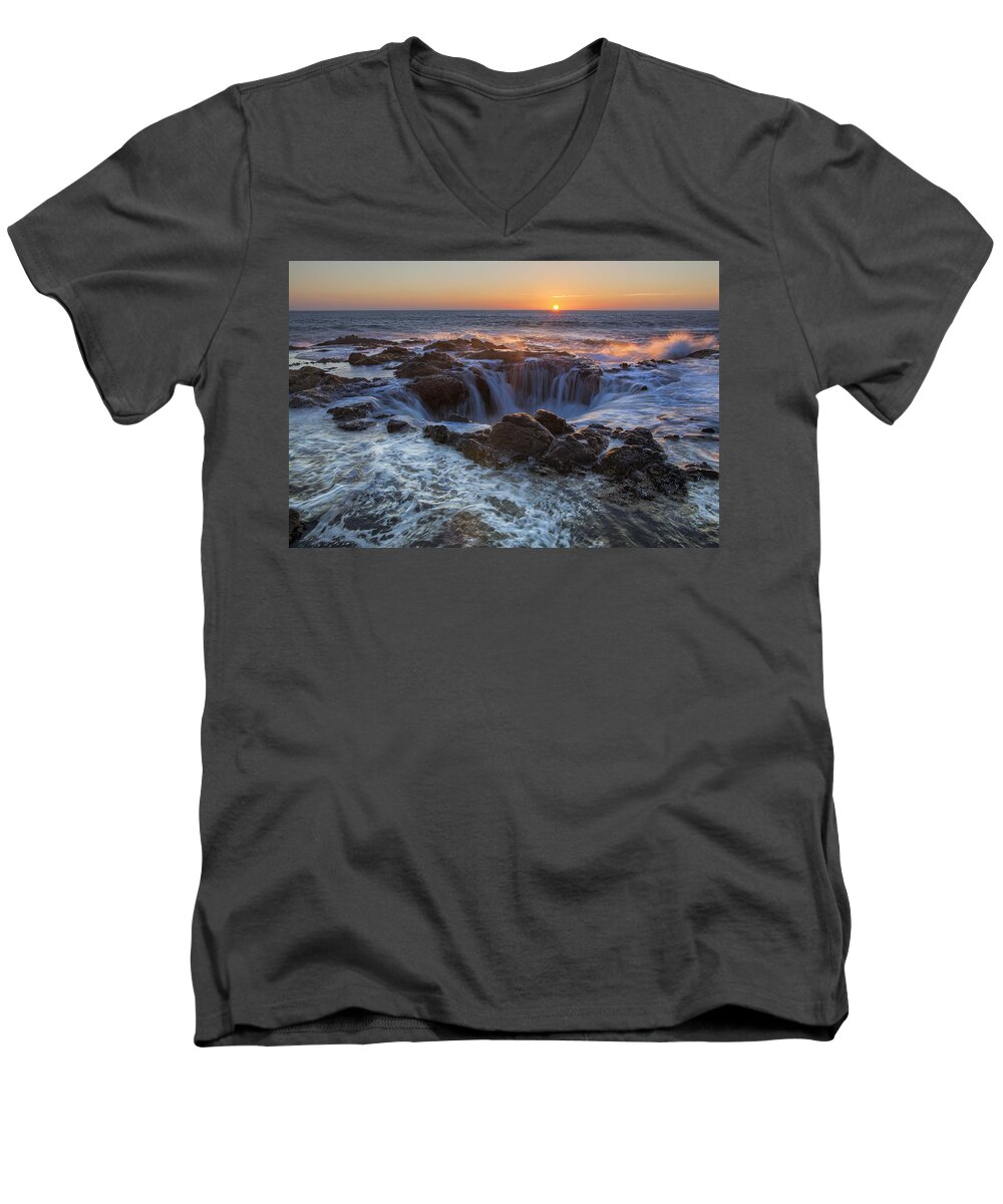 Thor's Well Men's V-Neck T-Shirt featuring the photograph Sunset Over Thor's Well along Oregon Coast by David Gn