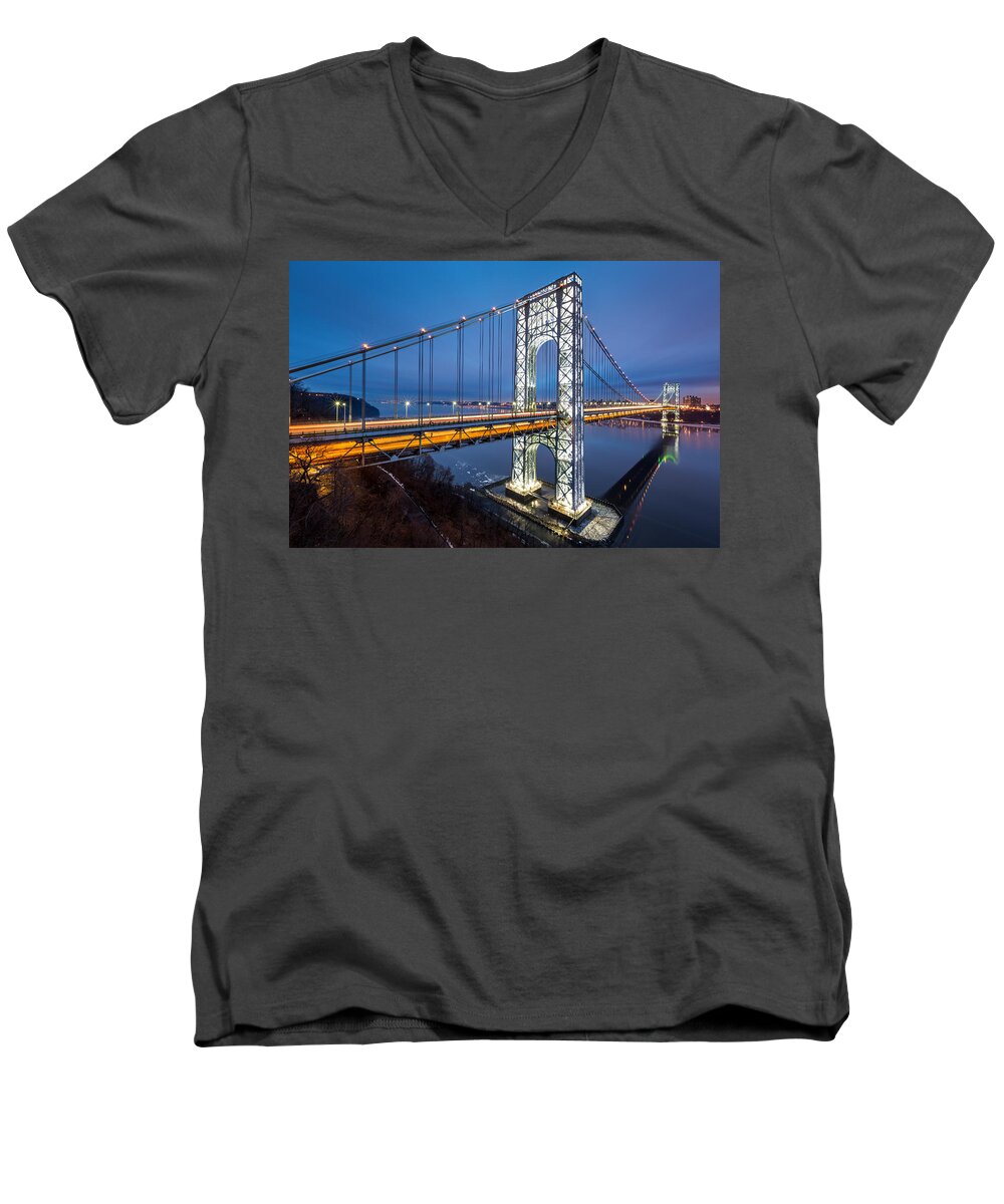 Architecture Men's V-Neck T-Shirt featuring the photograph Super Bowl GWB by Mihai Andritoiu