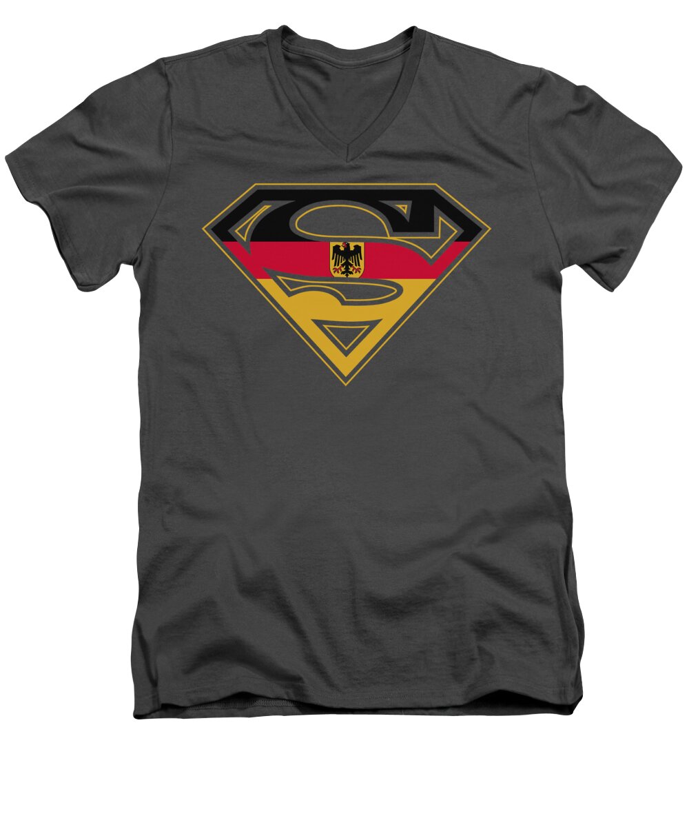 Superman Men's V-Neck T-Shirt featuring the digital art Superman - German Shield by Brand A