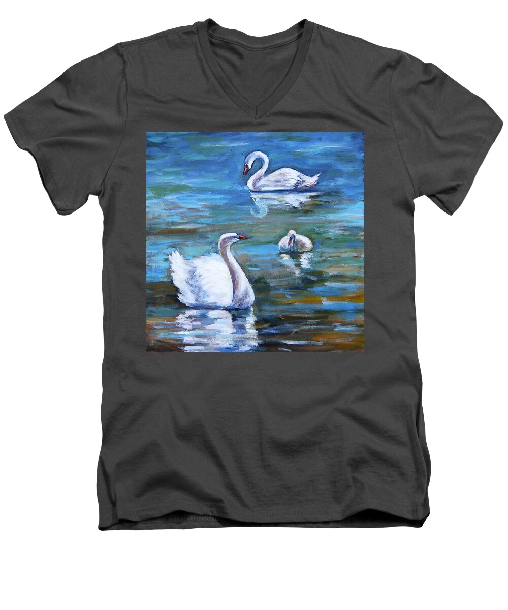 Swans Men's V-Neck T-Shirt featuring the painting Swans by Ingrid Dohm