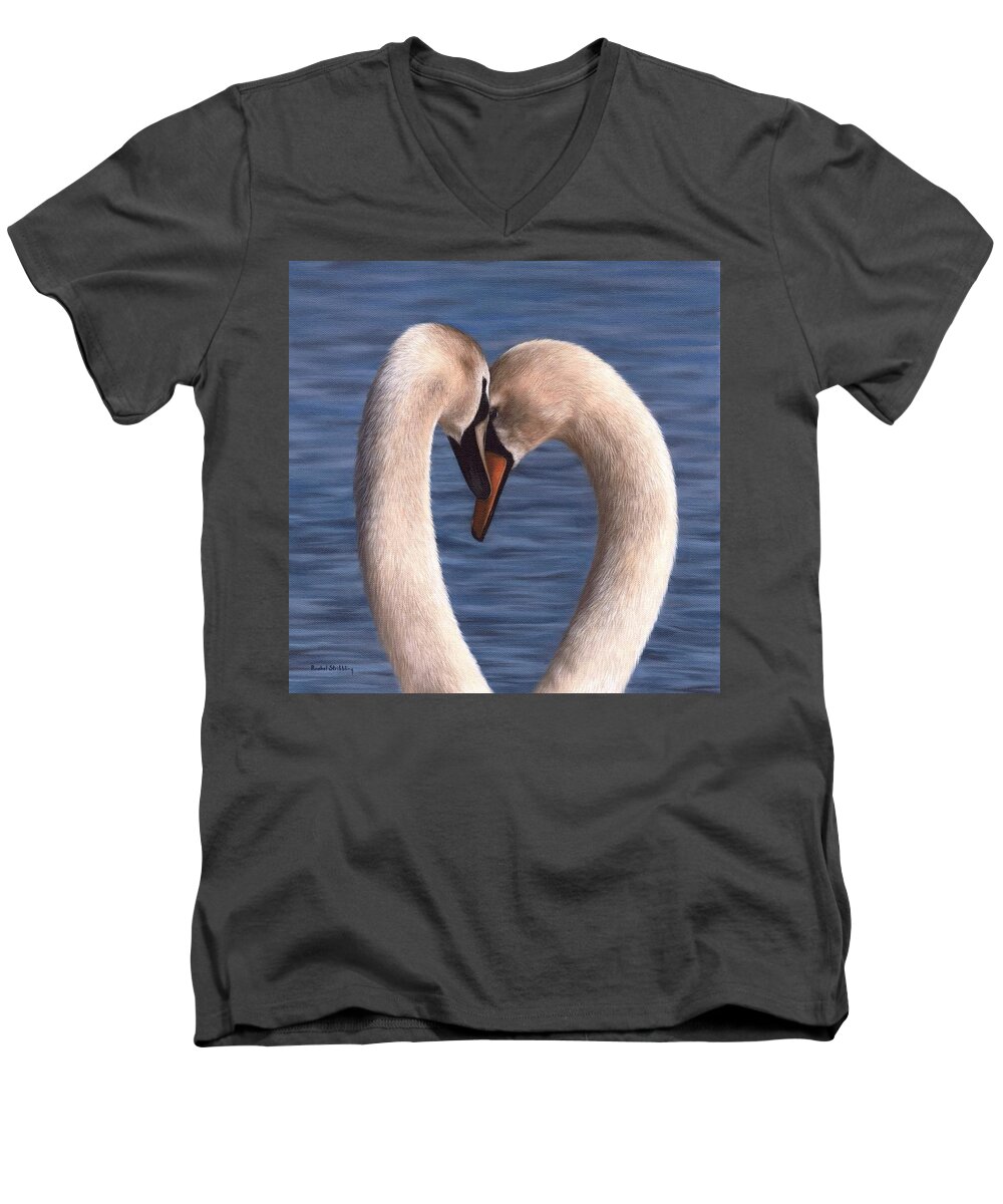 Swan Men's V-Neck T-Shirt featuring the painting Swans Painting by Rachel Stribbling