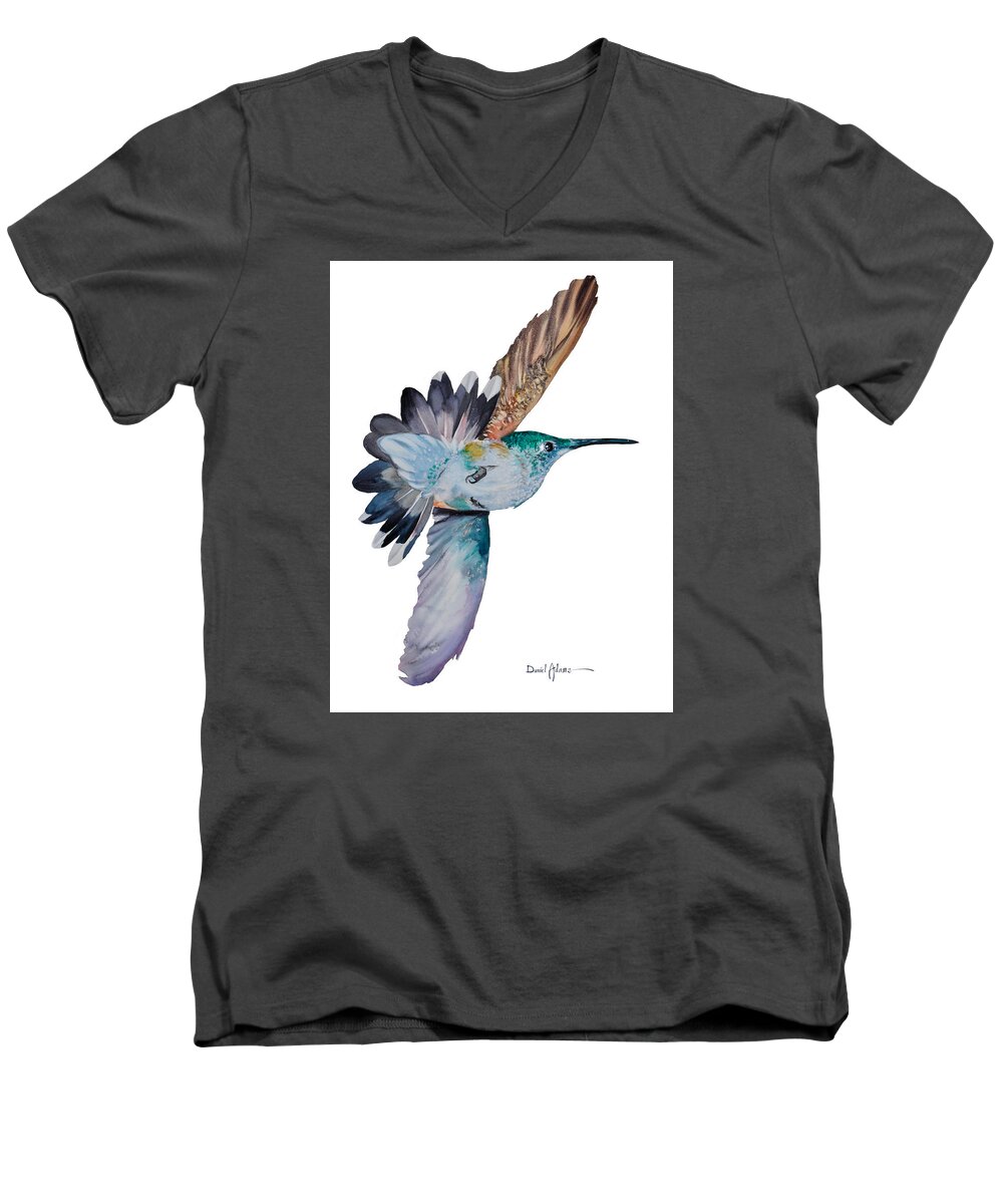 Hummingbird Men's V-Neck T-Shirt featuring the painting Tai the Hummingbird by Daniel Adams