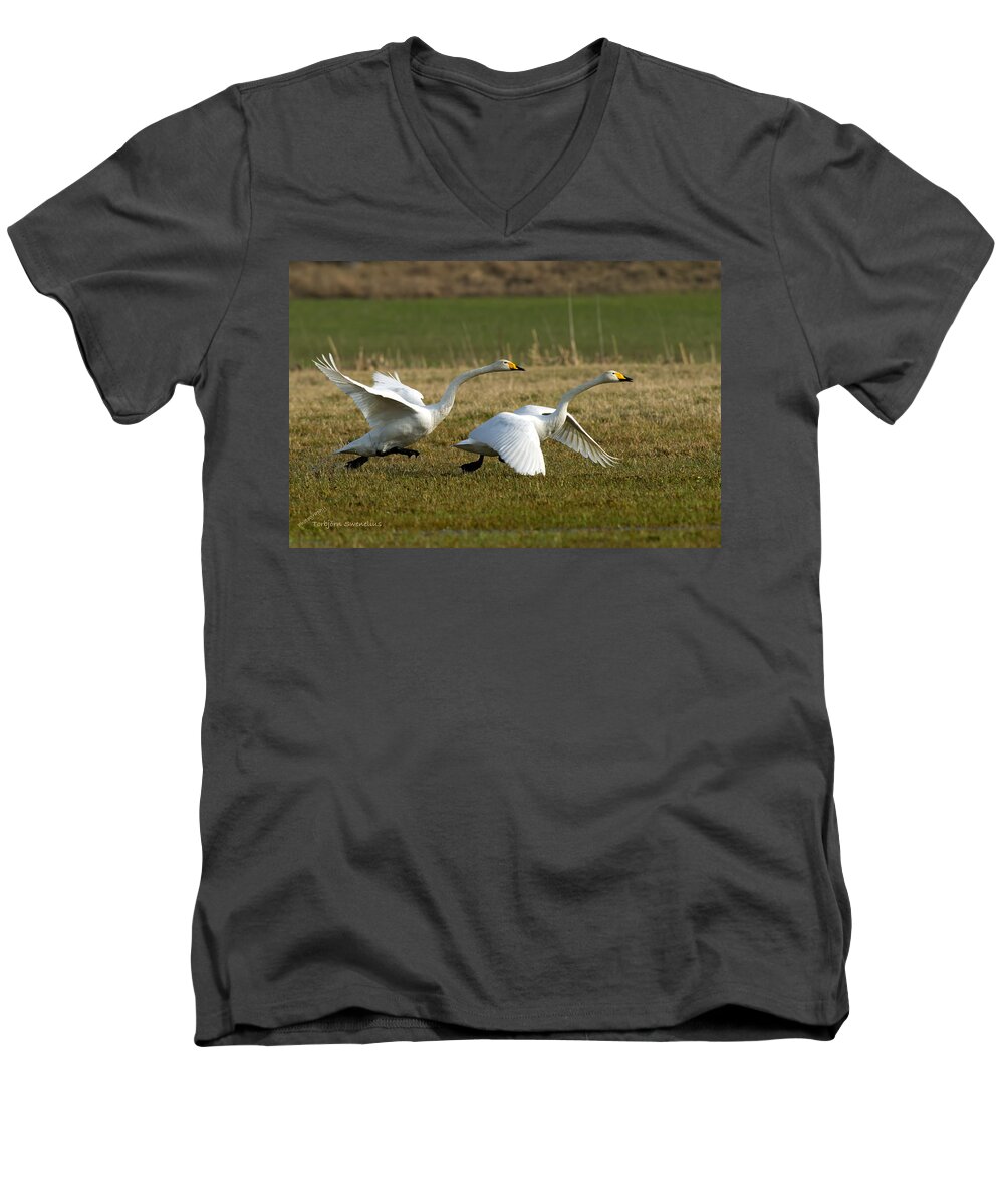 Take-off-run Men's V-Neck T-Shirt featuring the photograph Take-Off-Run by Torbjorn Swenelius