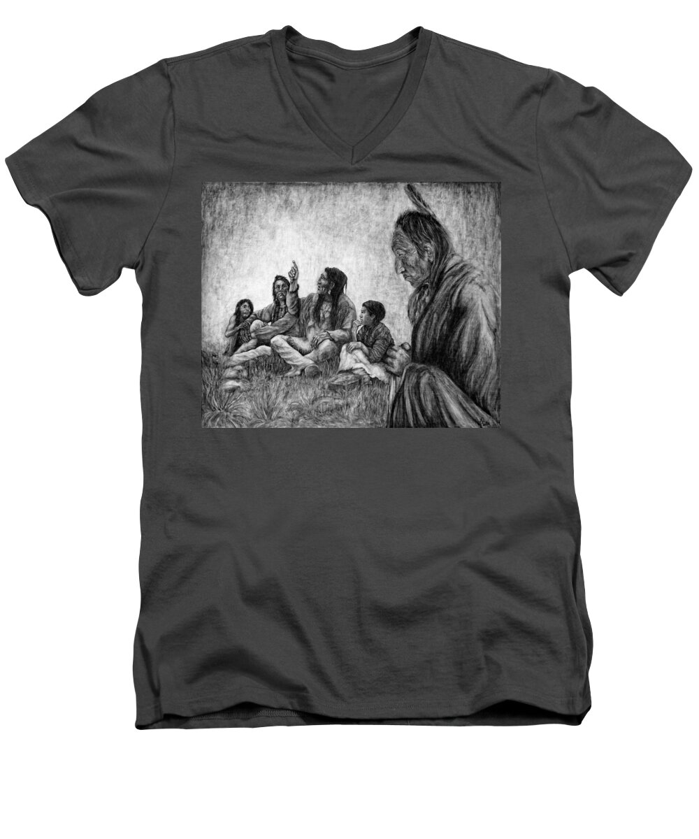 Texas Men's V-Neck T-Shirt featuring the drawing Tales Passed On by Erich Grant