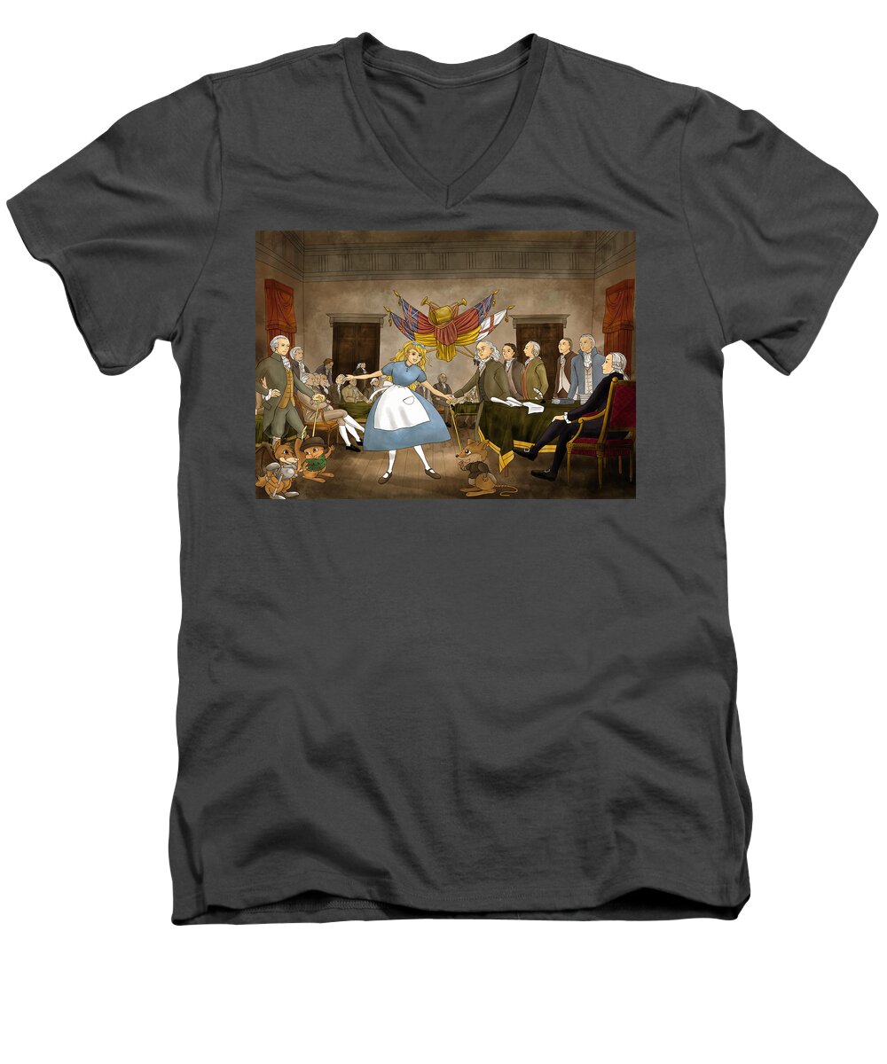 Independence Hall Men's V-Neck T-Shirt featuring the painting Tammy in Independence Hall by Reynold Jay