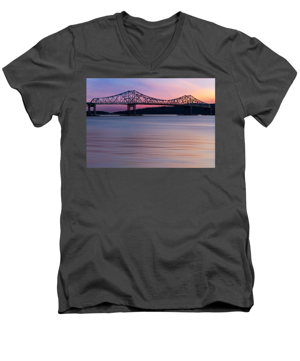 Tappan Zee Men's V-Neck T-Shirt featuring the photograph Tappan Zee Bridge Sunset by Susan Candelario