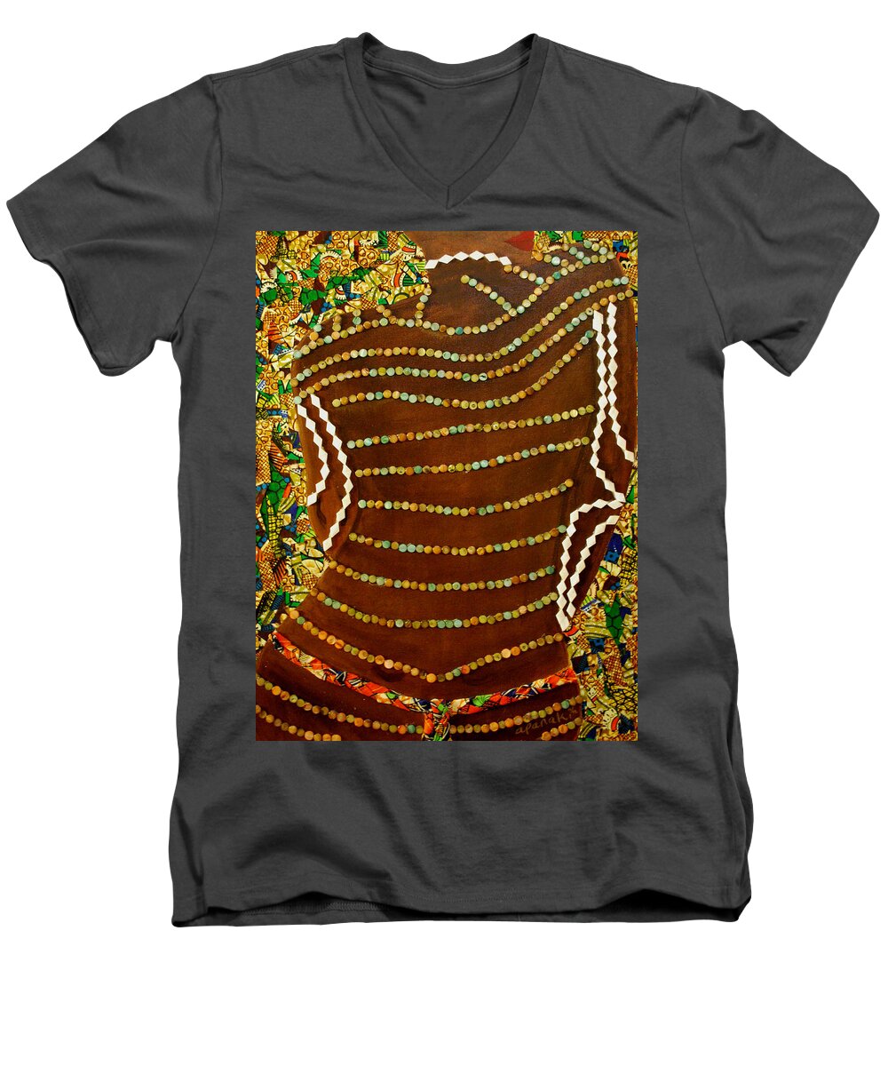 Textile Art Men's V-Neck T-Shirt featuring the tapestry - textile Temple of the Goddess Eye Vol 2 by Apanaki Temitayo M
