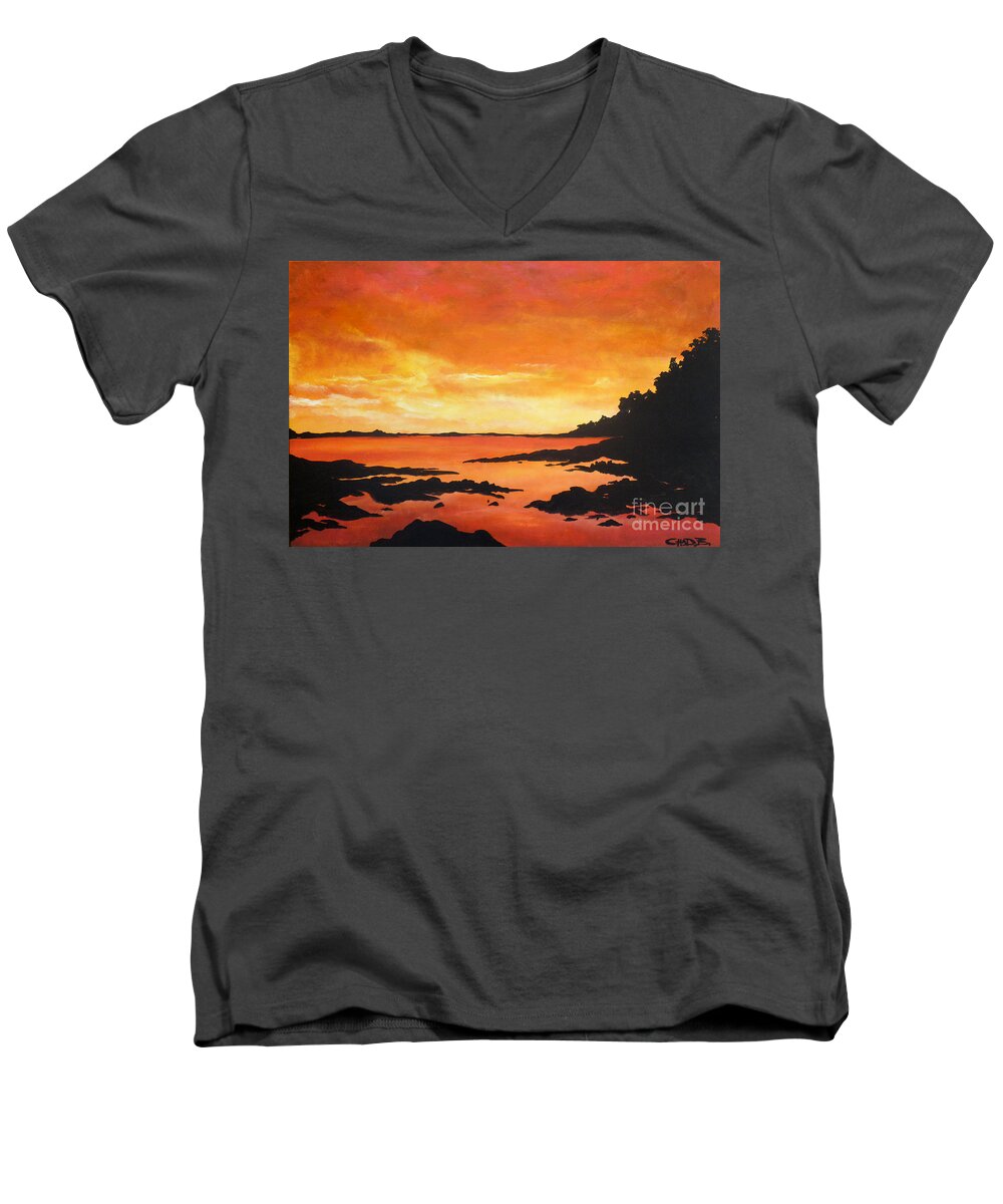 Sunset Men's V-Neck T-Shirt featuring the painting Tequila Sunset by Chad Berglund