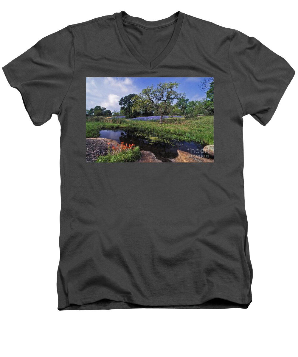 Texas Men's V-Neck T-Shirt featuring the photograph Texas Hill Country - FS000056 by Daniel Dempster