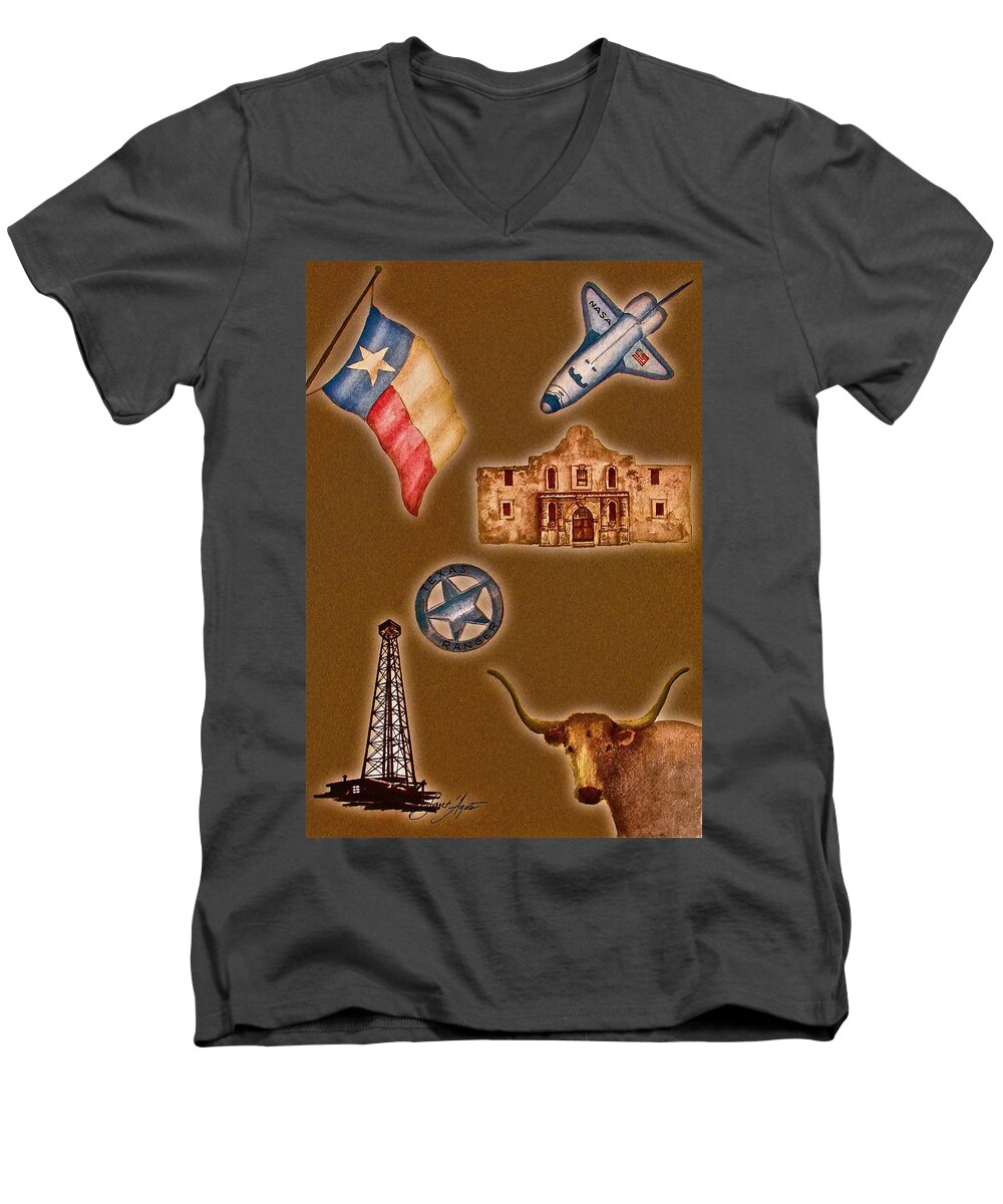 Texas Men's V-Neck T-Shirt featuring the painting Texas Icons Poster by Sant'Agata by Frank SantAgata