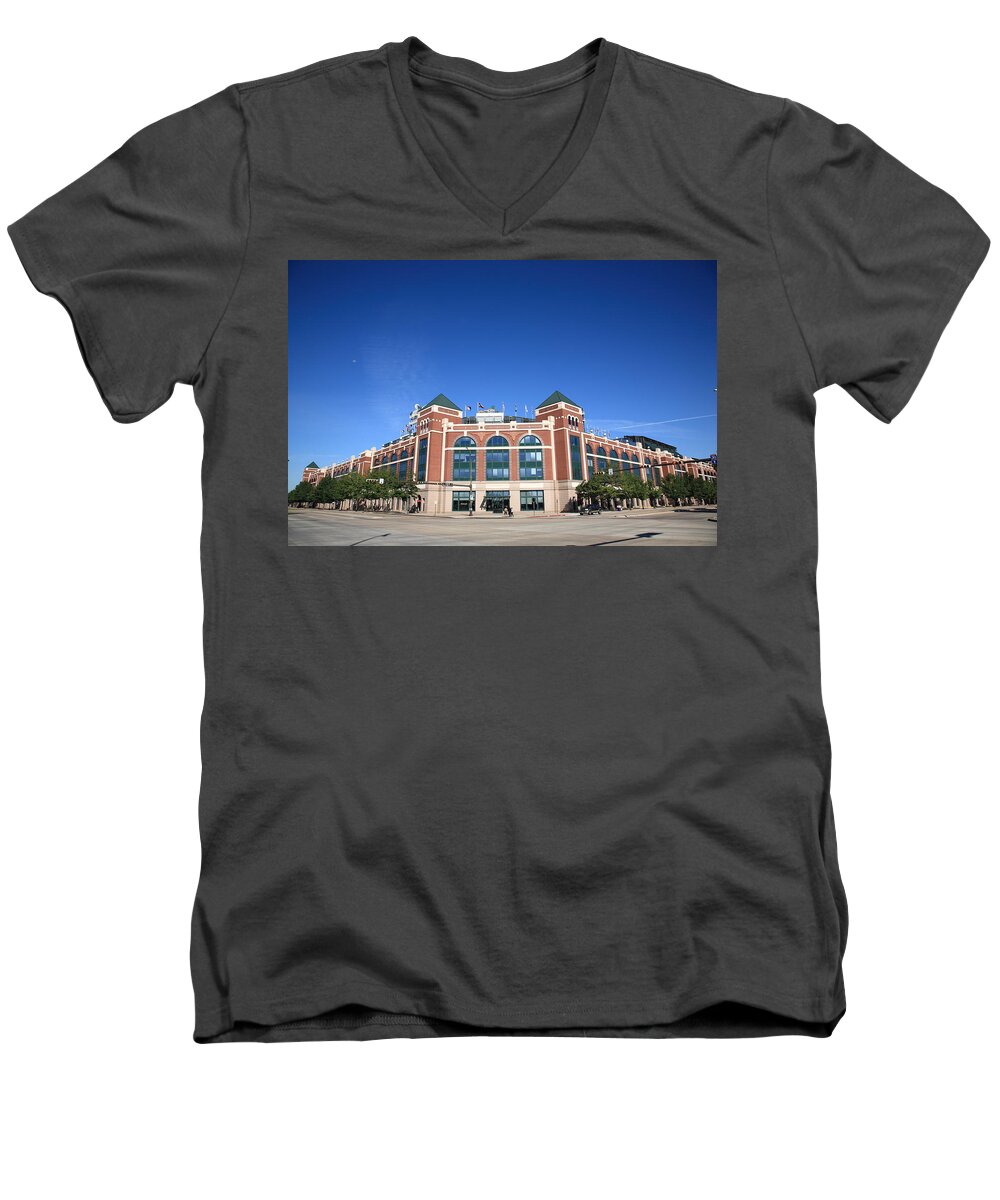 America Men's V-Neck T-Shirt featuring the photograph Texas Rangers Ballpark in Arlington by Frank Romeo