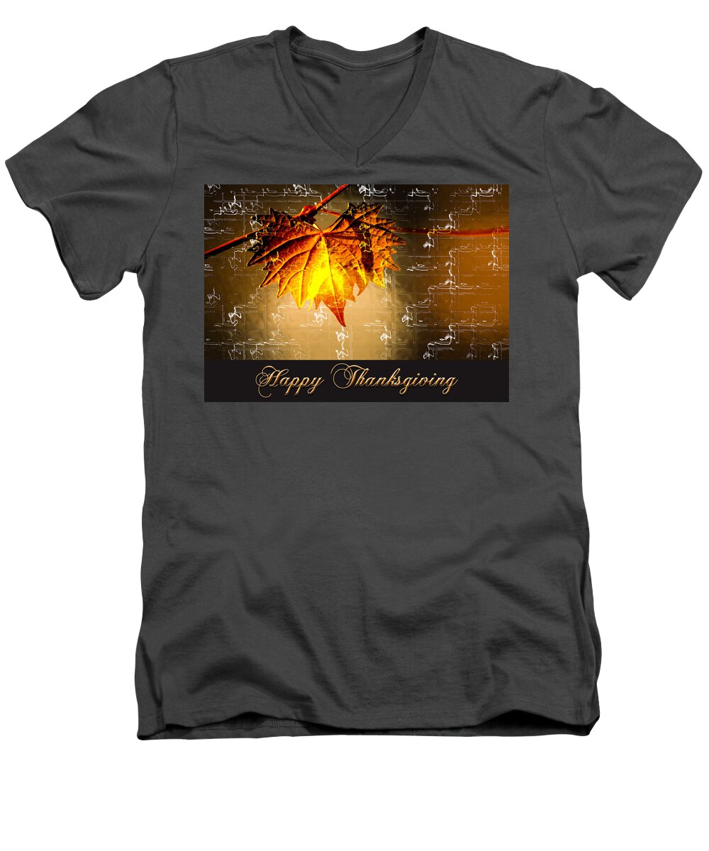 Happy Thanksgiving Men's V-Neck T-Shirt featuring the photograph Thanksgiving Card by Carolyn Marshall