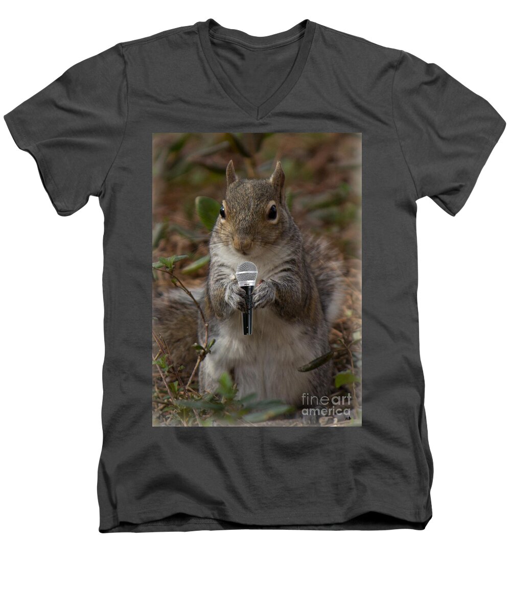 Squirrel Men's V-Neck T-Shirt featuring the photograph The Acorn's SInger by Sandra Clark
