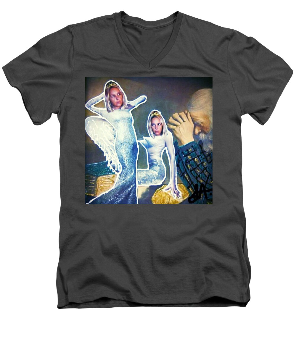 Girl Men's V-Neck T-Shirt featuring the painting The Angels of Nothing by Lisa Piper