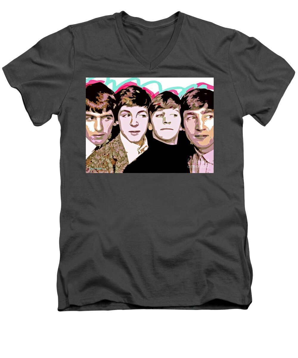The Beatles Men's V-Neck T-Shirt featuring the painting The Beatles Love by David Lloyd Glover