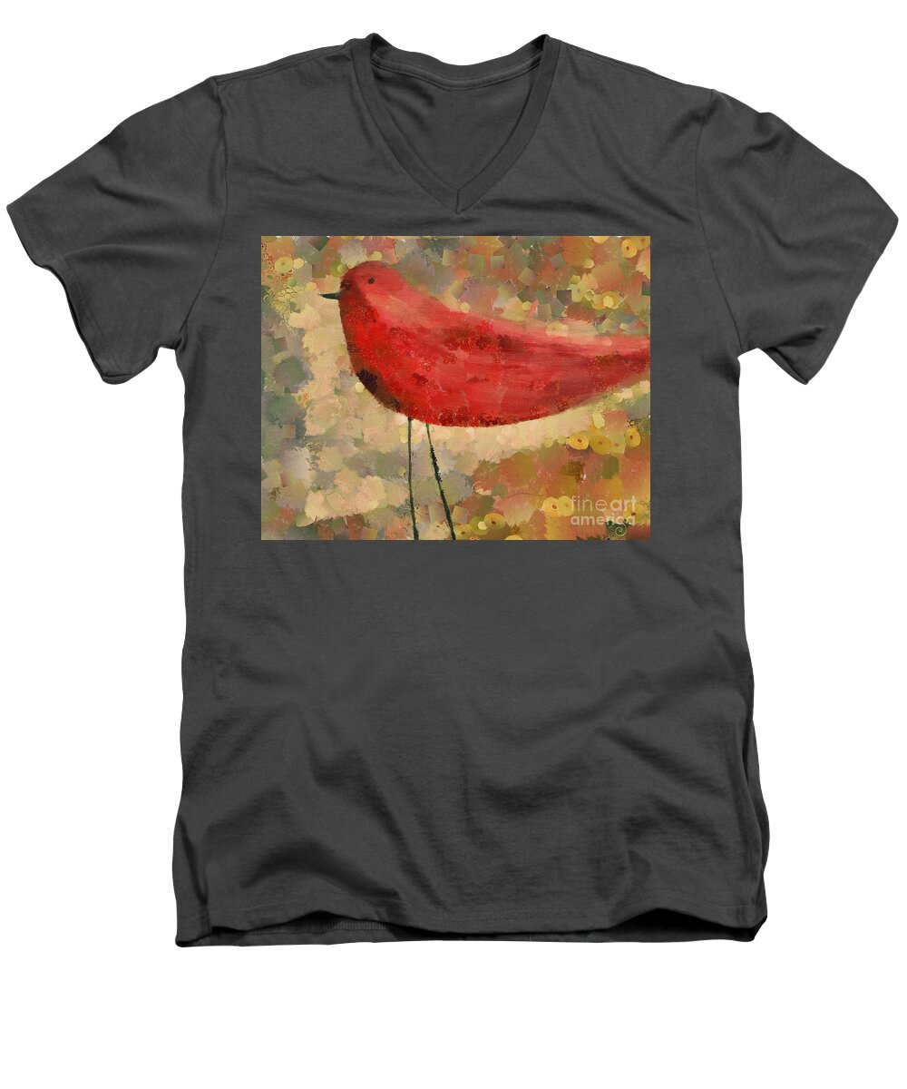 Bird Men's V-Neck T-Shirt featuring the painting The Bird - k04d by Variance Collections