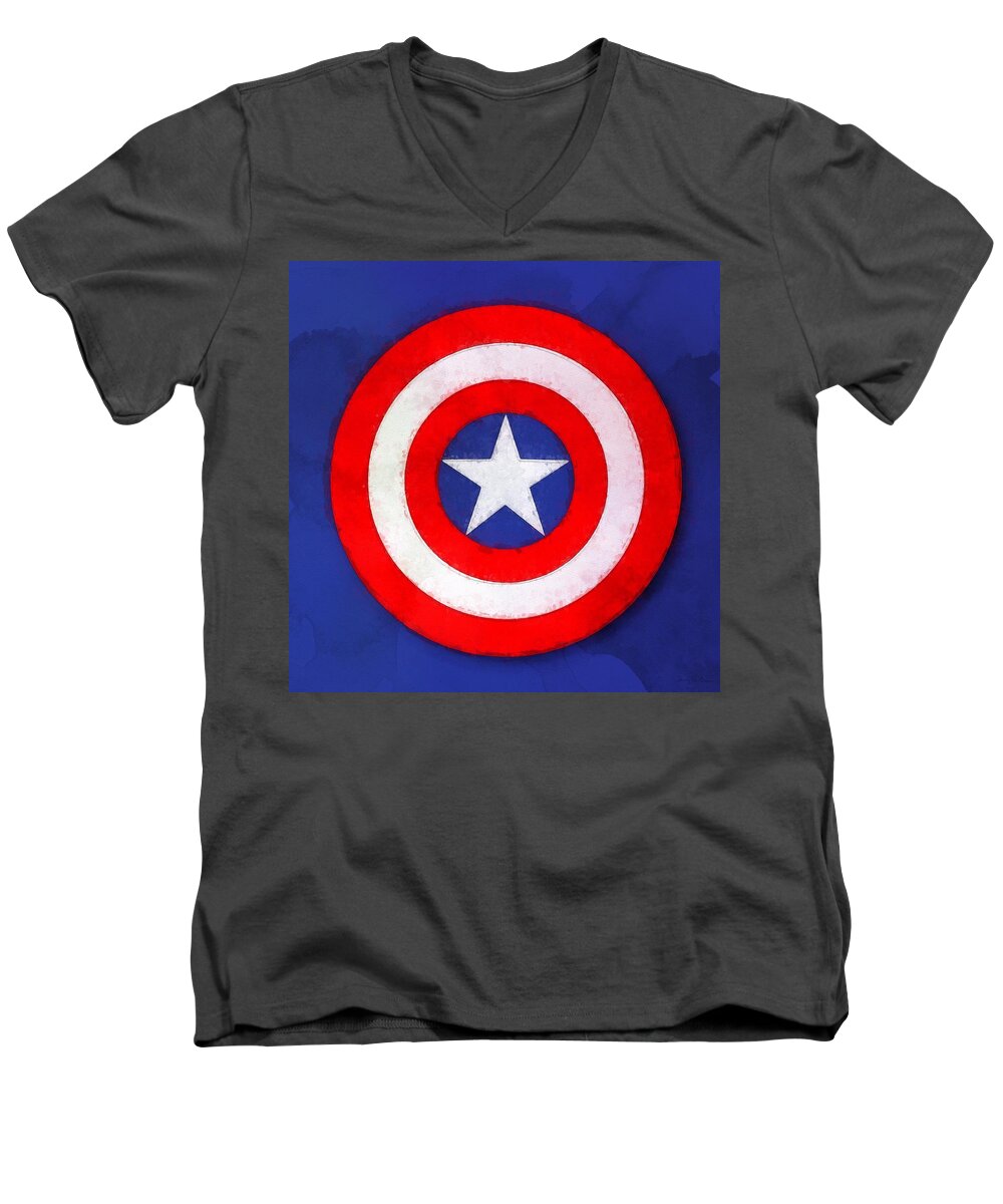 Captain Men's V-Neck T-Shirt featuring the painting The Captain's Shield by Sandy MacGowan