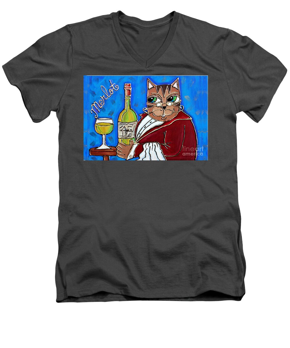 Cat Men's V-Neck T-Shirt featuring the painting The Cat Butler by Cynthia Snyder