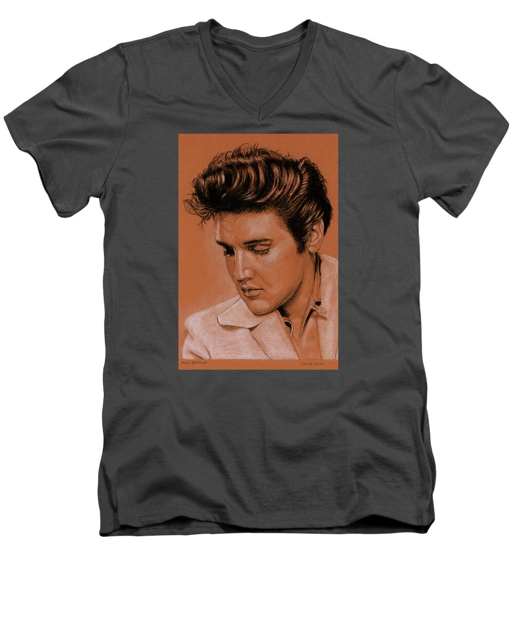Elvis Men's V-Neck T-Shirt featuring the drawing The dreamer by Rob De Vries