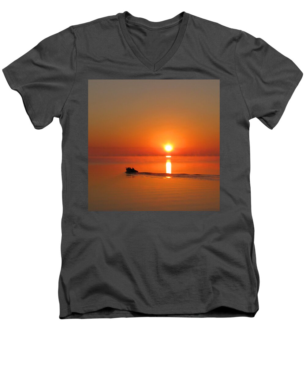 Nature Men's V-Neck T-Shirt featuring the photograph The Fish are Waiting by Peggy Urban