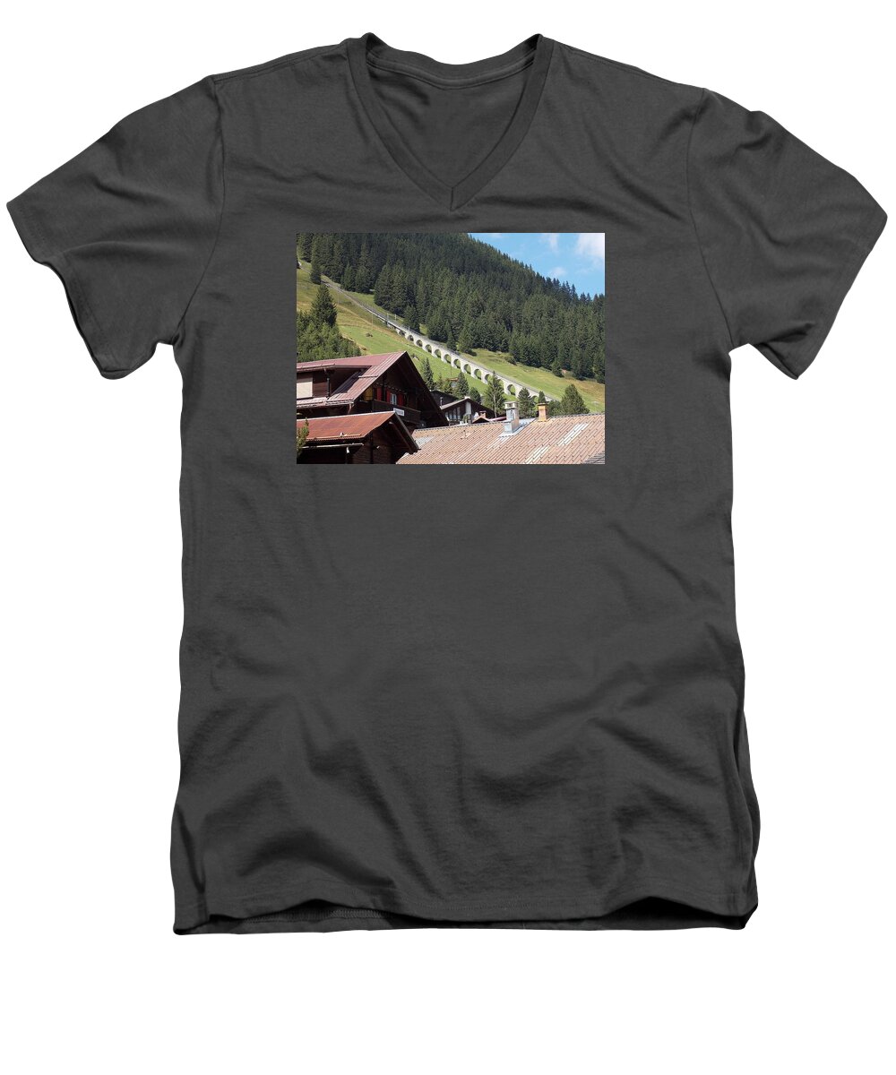 Funicular Men's V-Neck T-Shirt featuring the photograph The Funicular in Murren by Nina Kindred