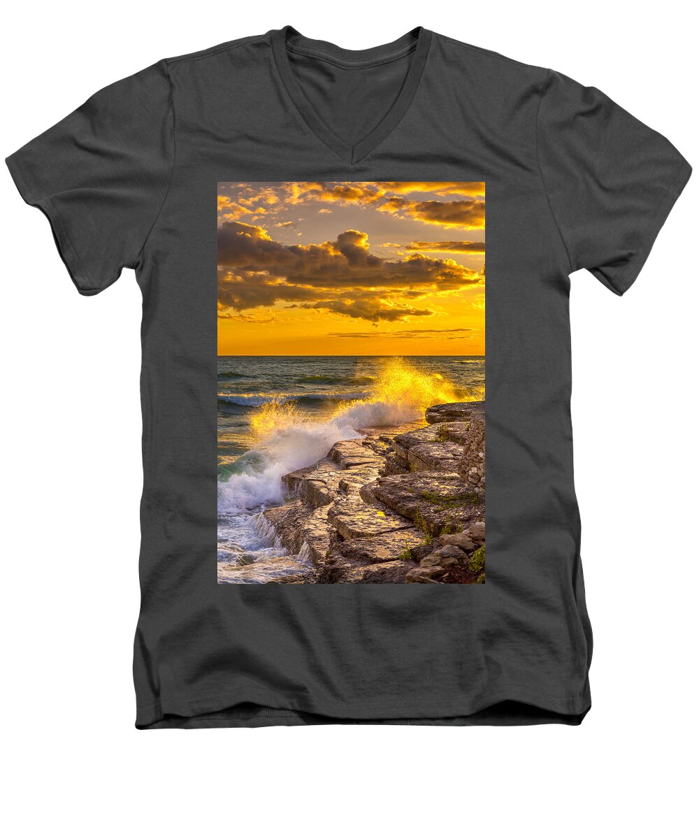 Sky Men's V-Neck T-Shirt featuring the photograph The Golden Hour on Lake Ontario by Fred J Lord