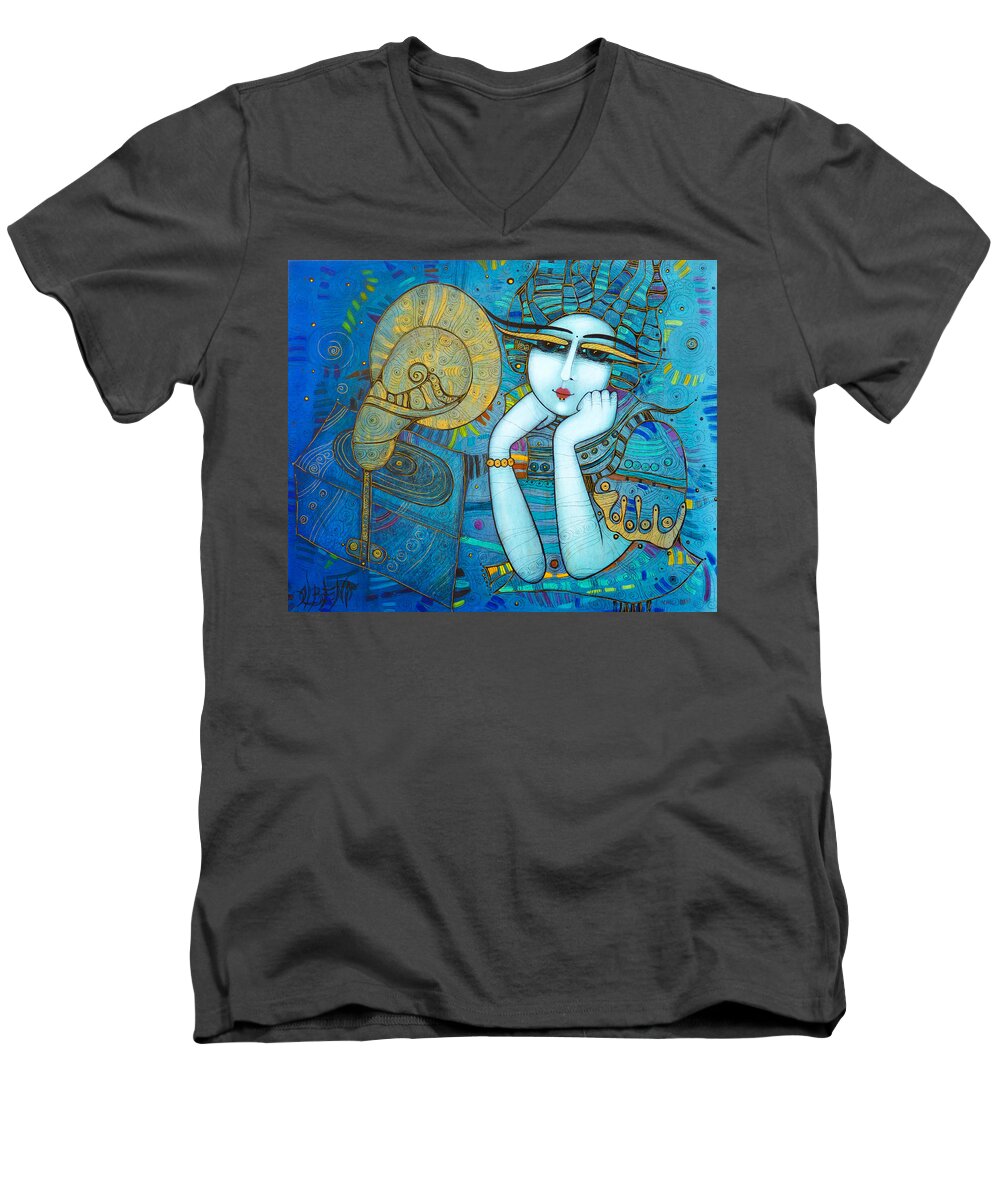Albena Men's V-Neck T-Shirt featuring the painting The Gramophone by Albena Vatcheva
