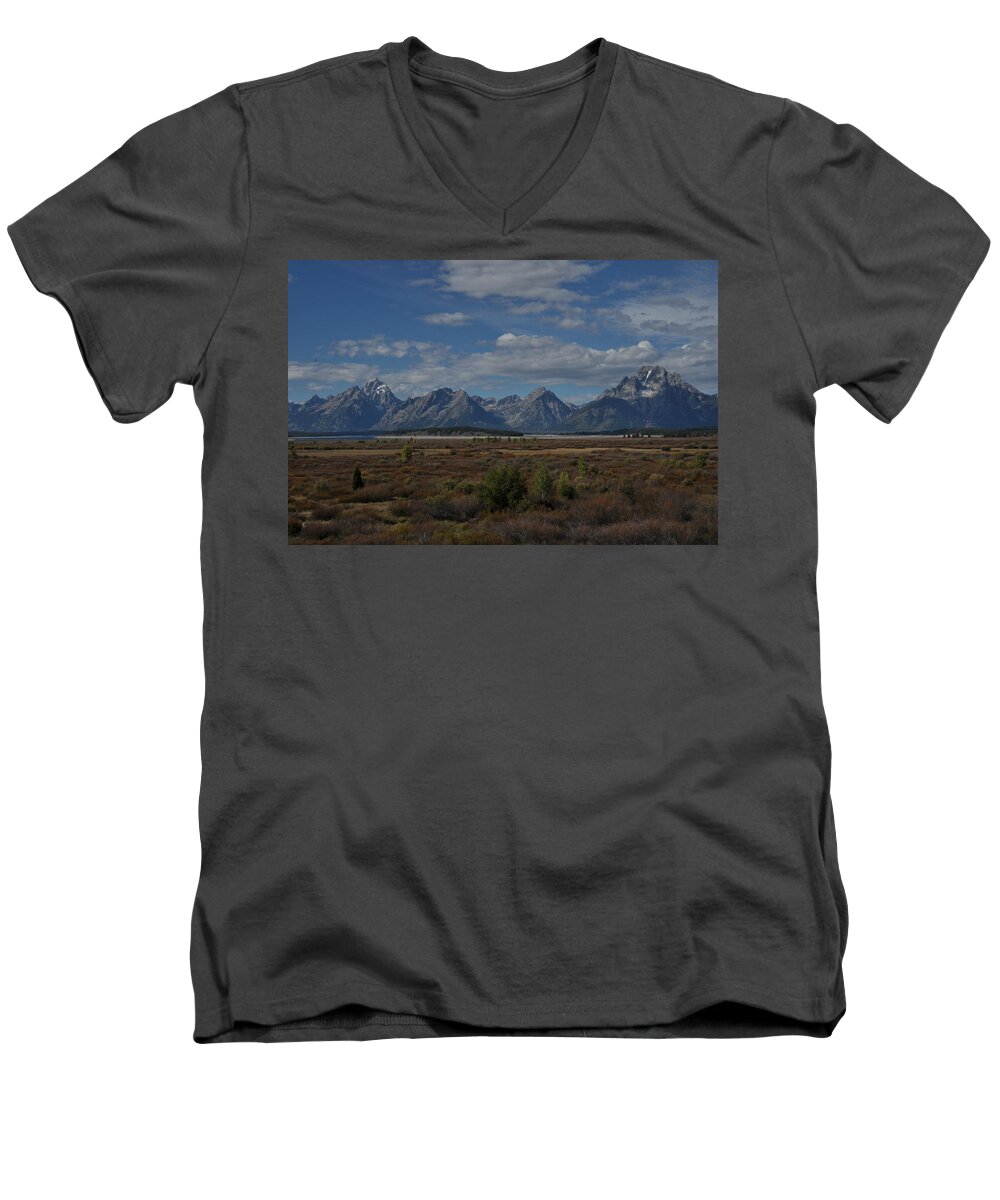 Grand Tetons Men's V-Neck T-Shirt featuring the photograph The Grand Tetons by Frank Madia