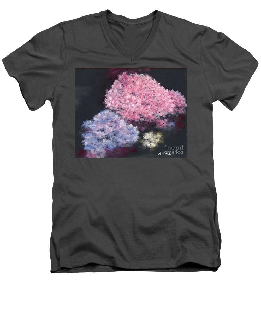 Flowers Men's V-Neck T-Shirt featuring the pastel The Hydrangeas by Ginny Neece