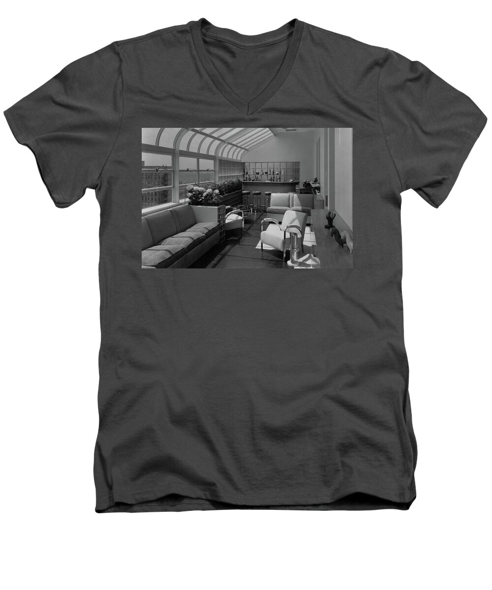 Interior Design Men's V-Neck T-Shirt featuring the photograph The Interior Of A Rooftop Terrace by Hedrich Blessing
