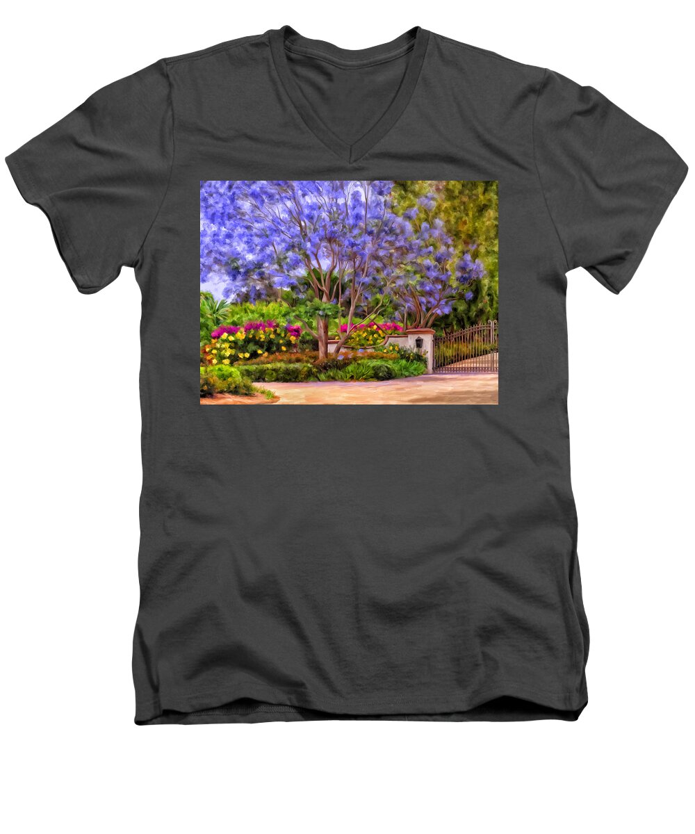 Landscape Men's V-Neck T-Shirt featuring the painting The Jacaranda by Michael Pickett