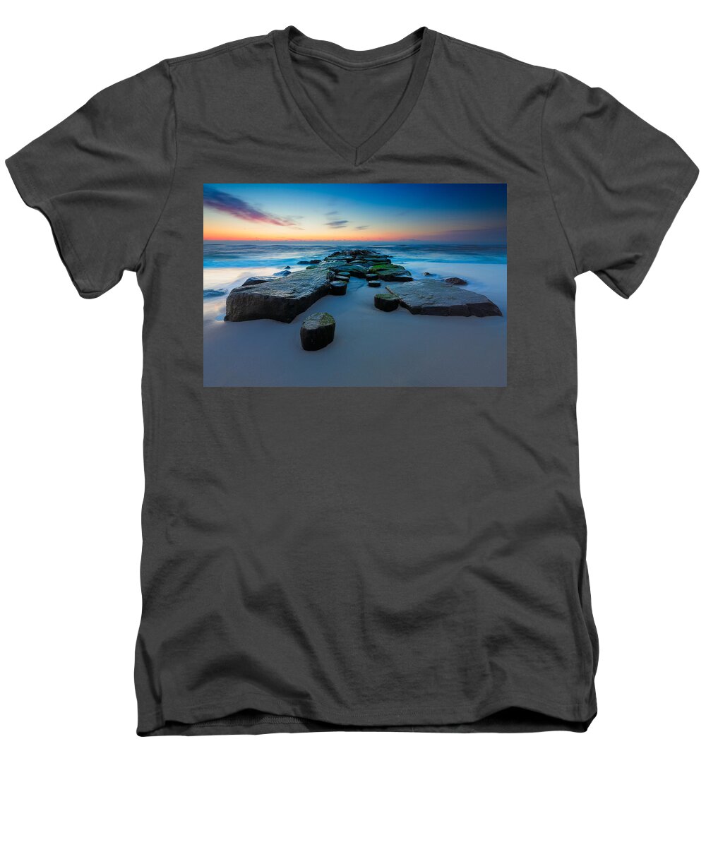 Ocean Men's V-Neck T-Shirt featuring the photograph The Jetty by Rick Berk